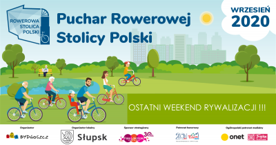 baner akcji - Rowerowa Stolica Polski - grafika - rowerzyści w parku